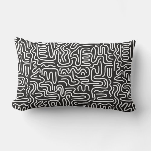 Seamless pattern with doodle wavy lines in retro s lumbar pillow