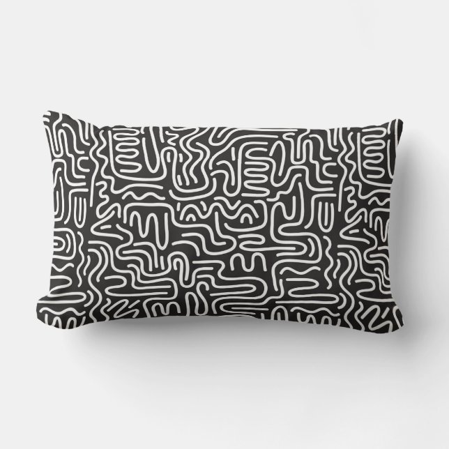 Seamless pattern with doodle wavy lines in retro s lumbar pillow (Front)