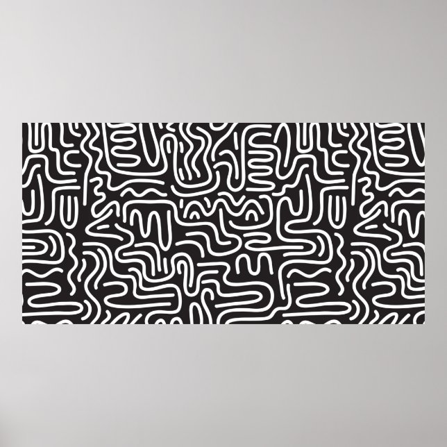 Seamless pattern with doodle wavy lines in retro s poster (Front)