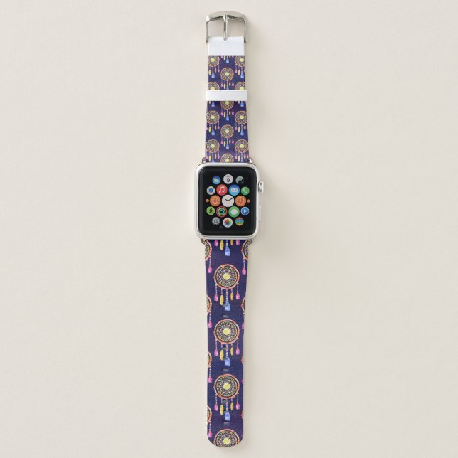Seamless pattern with dreamcatchers, hand drawn in apple watch band (Front)