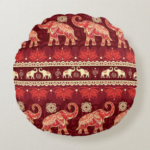 Seamless pattern with elephants round pillow