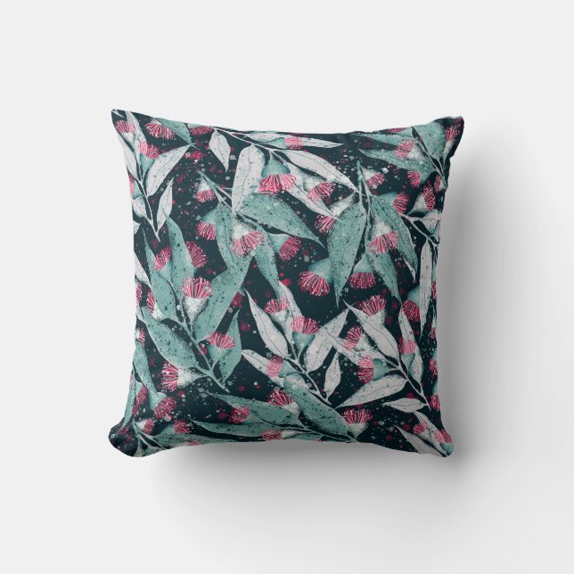 Seamless pattern with eucalyptus leaves and flower throw pillow (Front)