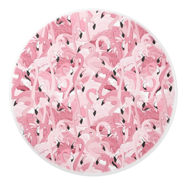 seamless pattern with exotic pink flamingos birds ceramic knob (Front)