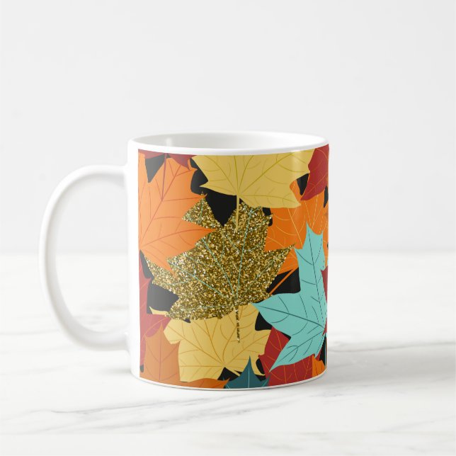 Seamless pattern with fall maple leaves. illustrat coffee mug (Left)