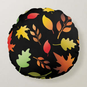 Seamless pattern with fallen autumn leaves and col round pillow