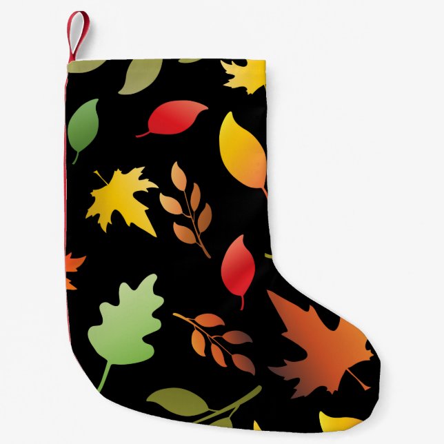 Seamless pattern with fallen autumn leaves and col small christmas stocking (Front)