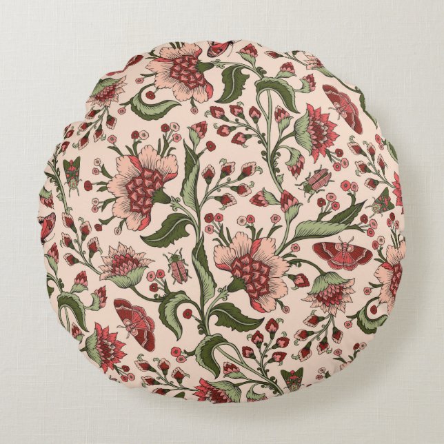 Seamless pattern with fantasy flowers, natural wal round pillow (Front)