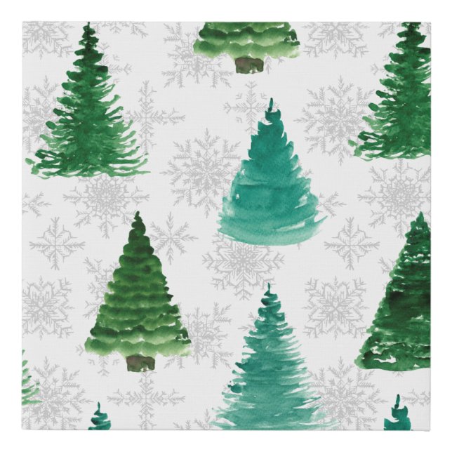 Seamless pattern with fir tree and snowflakes. Wat Faux Canvas Print (Front)