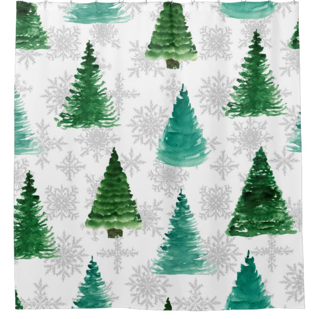 Seamless pattern with fir tree and snowflakes. Wat Shower Curtain (Front)