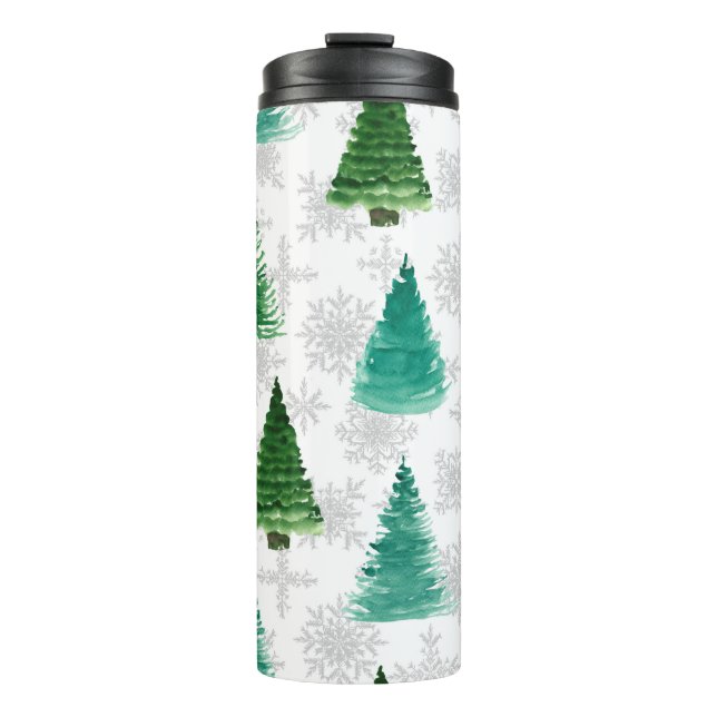 Seamless pattern with fir tree and snowflakes. Wat Thermal Tumbler (Front)