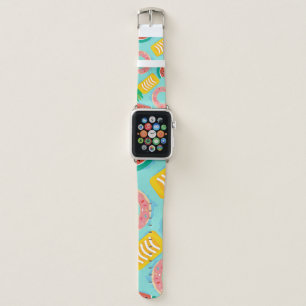 Seamless pattern with floats in the pool. Pineappl Apple Watch Band