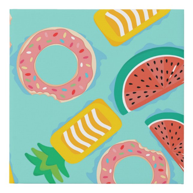 Seamless pattern with floats in the pool. Pineappl Faux Canvas Print (Front)