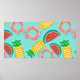 Seamless pattern with floats in the pool. Pineappl Poster