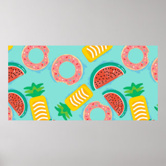 Seamless pattern with floats in the pool. Pineappl Poster
