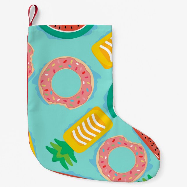 Seamless pattern with floats in the pool. Pineappl Small Christmas Stocking (Front)