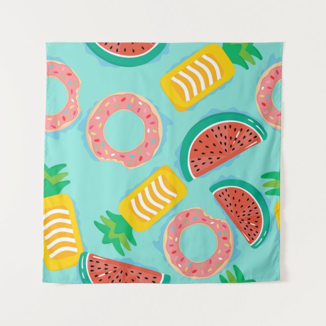 Seamless pattern with floats in the pool. Pineappl Tapestry (Front)