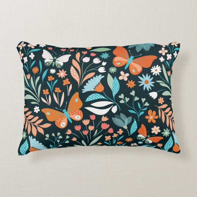 Seamless pattern with flowers and butterflies accent pillow (Front)