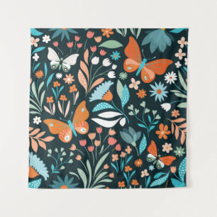 Seamless pattern with flowers and butterflies tapestry