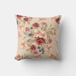 Seamless pattern with flowers and leaves. Floral p Throw Pillow