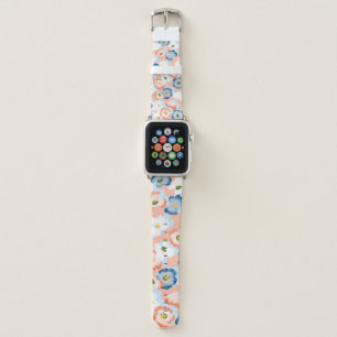 Seamless pattern with flowers in a watercolor styl apple watch band