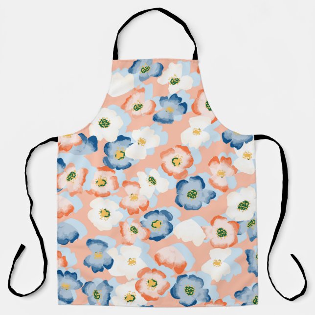 Seamless pattern with flowers in a watercolor styl apron (Front)