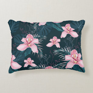 Seamless pattern with flowers Orchid, colorful tro Accent Pillow