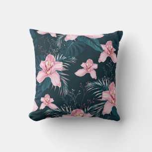 Seamless pattern with flowers Orchid, colorful tro Throw Pillow