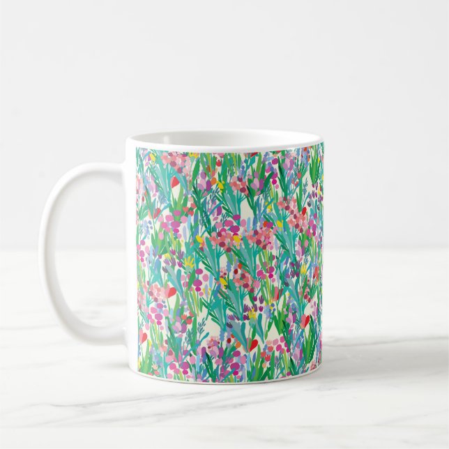 Seamless pattern with flowers, plant background. A Coffee Mug (Left)