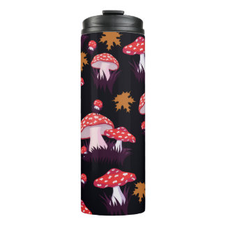 Seamless pattern with fly agaric and maple leaves. thermal tumbler