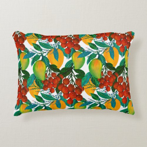 Seamless pattern with fresh bright exotic mango ra accent pillow