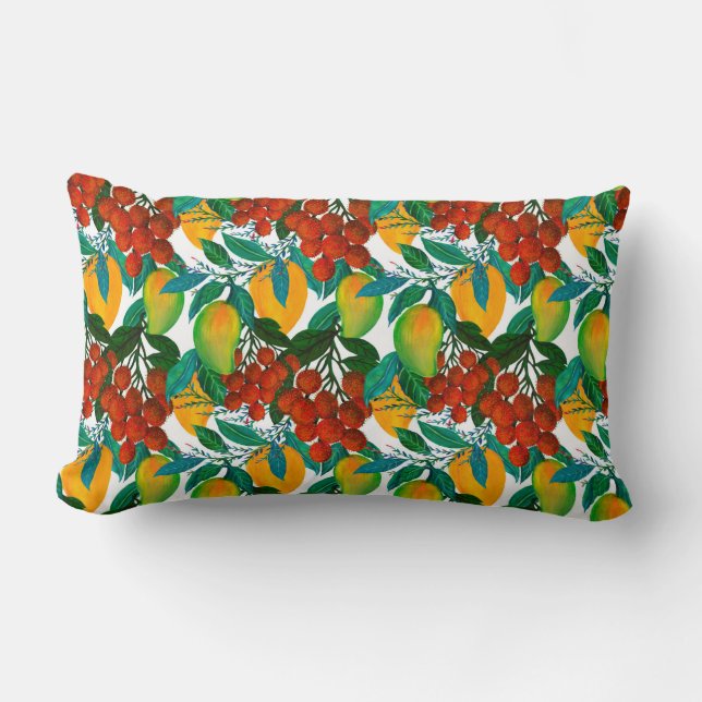 Seamless pattern with fresh bright exotic mango ra lumbar pillow (Front)