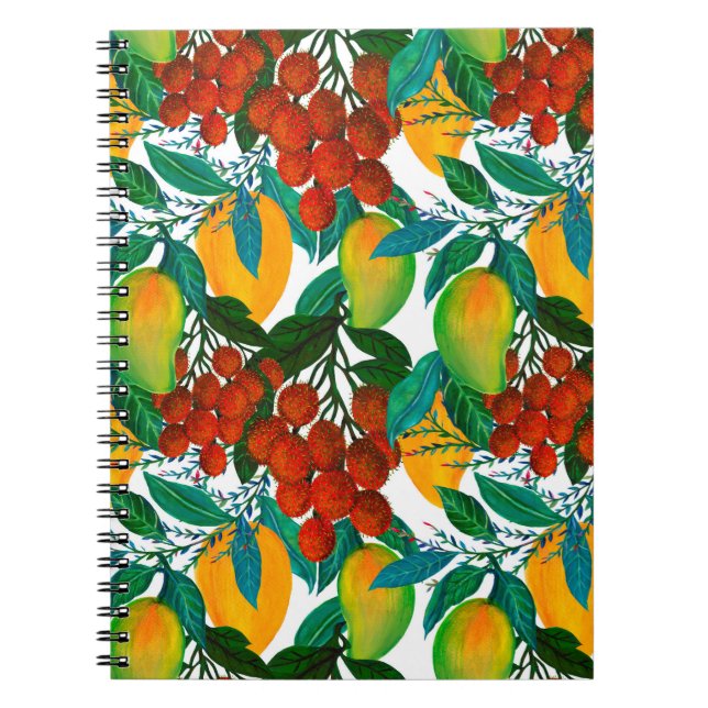 Seamless pattern with fresh bright exotic mango ra notebook (Front)