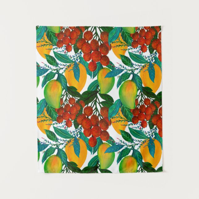 Seamless pattern with fresh bright exotic mango ra tapestry (Front)
