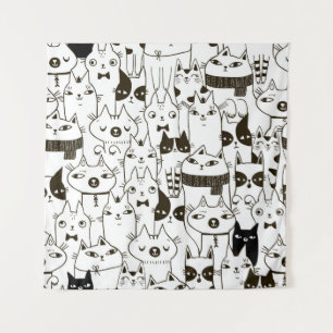 Seamless pattern with funny cat doodles. tapestry