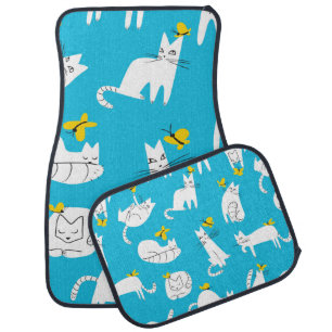 Seamless pattern with funny cats playing with butt car floor mat