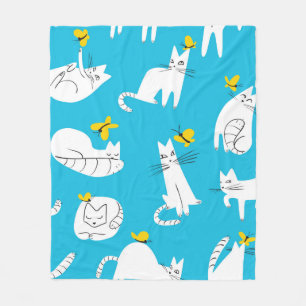 Seamless pattern with funny cats playing with butt fleece blanket