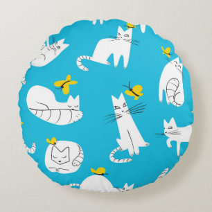 Seamless pattern with funny cats playing with butt round pillow