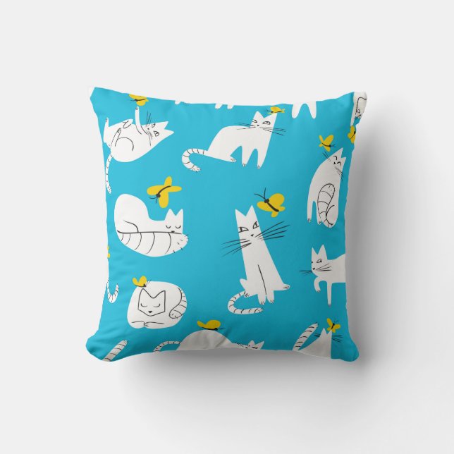 Seamless pattern with funny cats playing with butt throw pillow (Front)