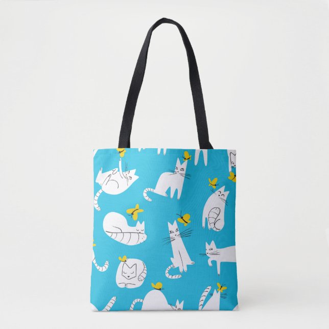 Seamless pattern with funny cats playing with butt tote bag (Front)