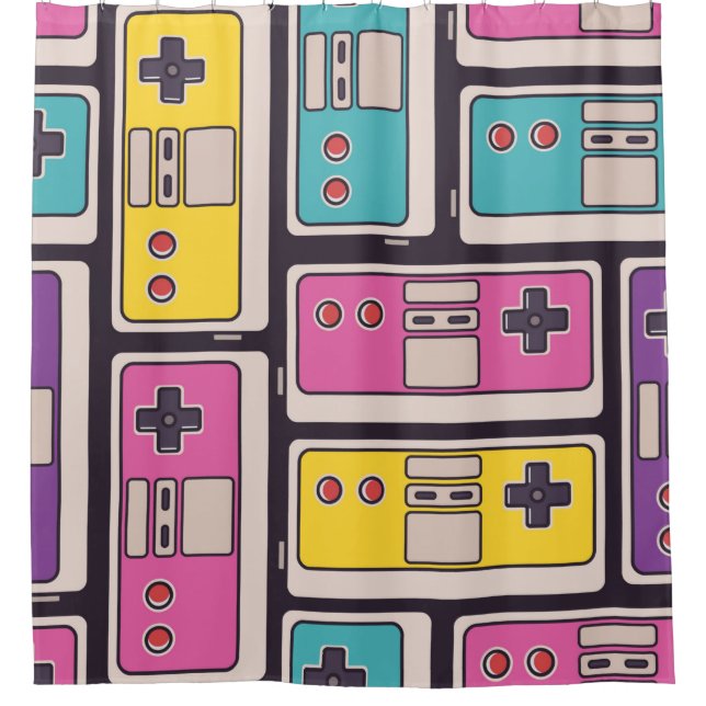 Seamless pattern with game joysticks. Colorful ill Shower Curtain (Front)