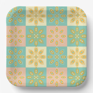 Seamless pattern with geometric floral motifs paper plates