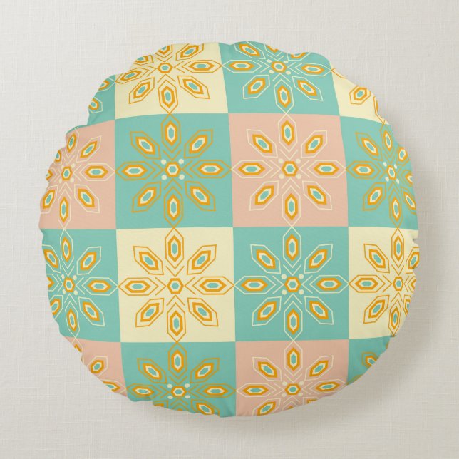 Seamless pattern with geometric floral motifs round pillow (Front)