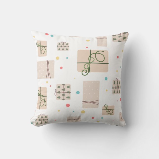 Seamless pattern with gift boxes. Gifts Packed in  Throw Pillow (Front)