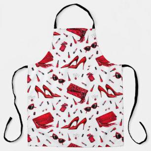 Seamless pattern with girl things in red color apron