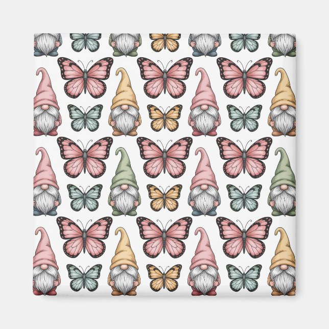 Seamless Pattern with Gnomes and Butterflies Magnet (Front)
