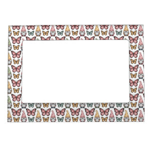Seamless Pattern with Gnomes and Butterflies Magnetic Frame