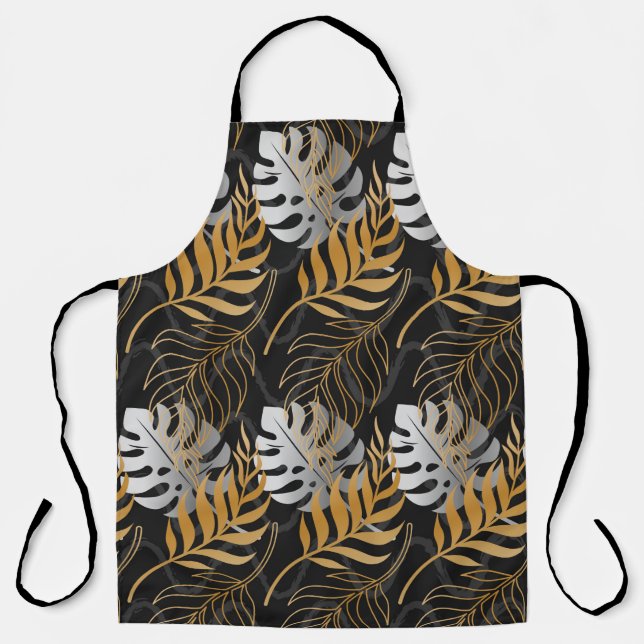 Seamless pattern with gold,  silver tropical plant apron (Front)