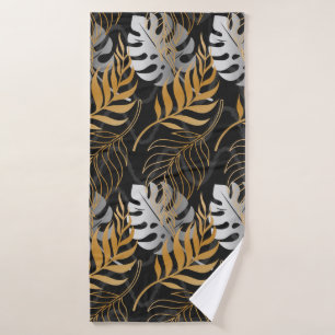 Seamless pattern with gold,  silver tropical plant bath towel
