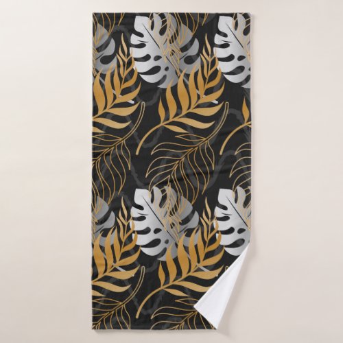 Seamless pattern with gold  silver tropical plant bath towel