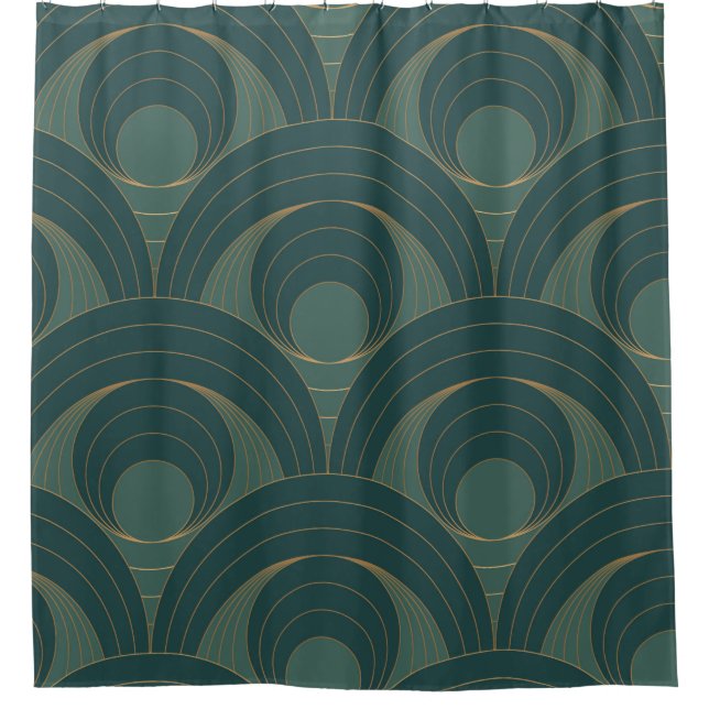Seamless pattern with golden and green circles on  shower curtain (Front)